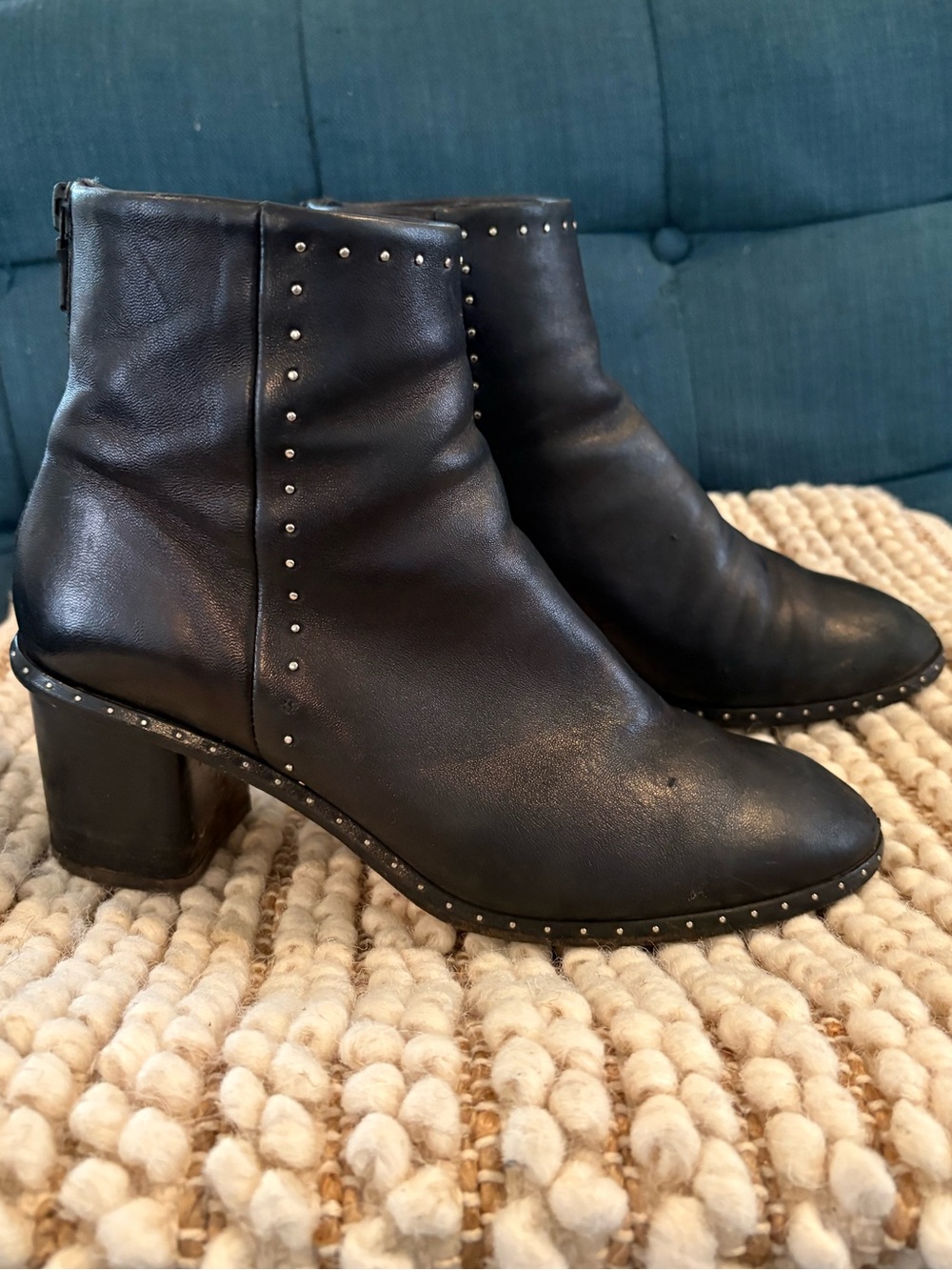 rag & bone Black Leather Studded Ankle Boots
